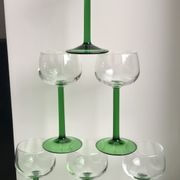 Set of 6 green white wine glasses made in France 60s-70s
