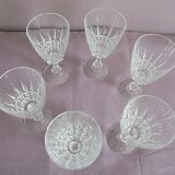 Lot of 6 crystal chiseled foot glasses
