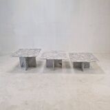 Set of 3 Italian Bianco Carrara Marble Coffee or Side Tables, 1980s