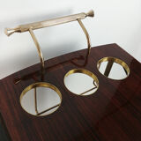 Chariot bar desserte vintage en acajou et laiton 1950s
