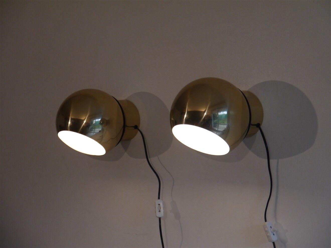 Pair of Scandinavian brass wall lamps 1970