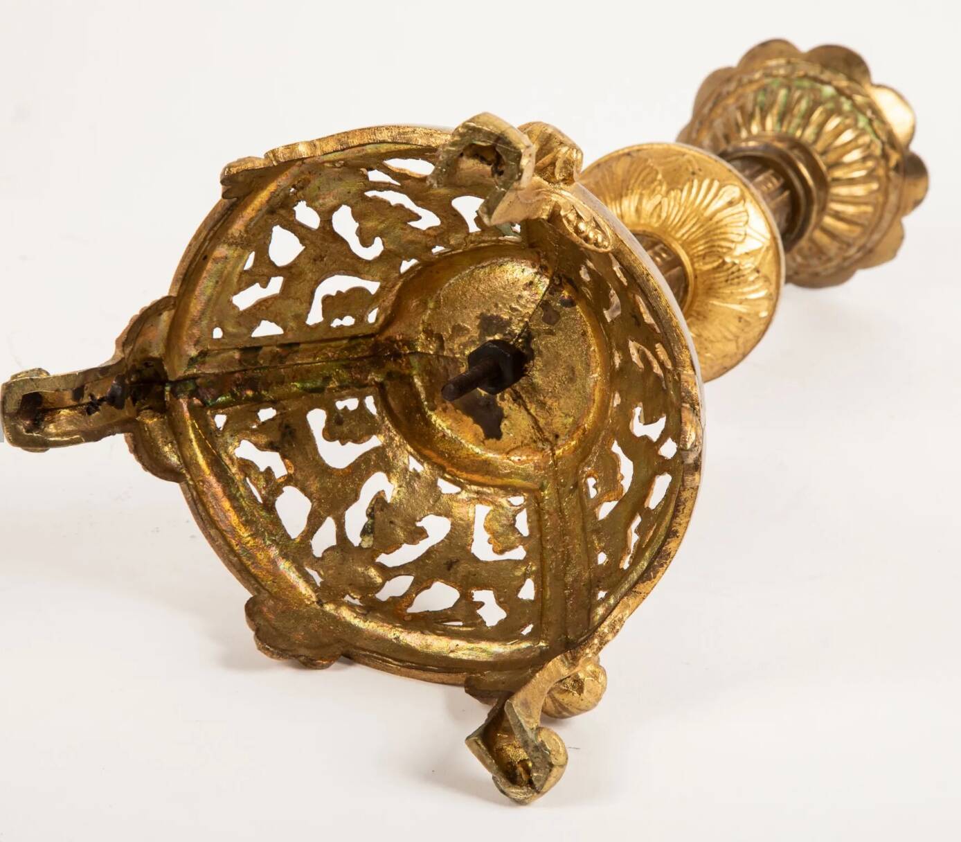 Pair of neo-Byzantine style gilt metal candlesticks. Late 19th century.