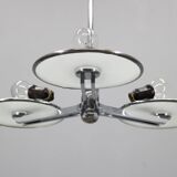 Restored Bauhaus or Art Deco chrome and glass chandelier, Czechoslovakia