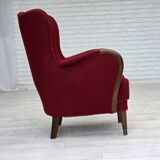 Fauteuil danois des années 1960, état d'origine, tissu en laine, pieds en bois de hêtre.