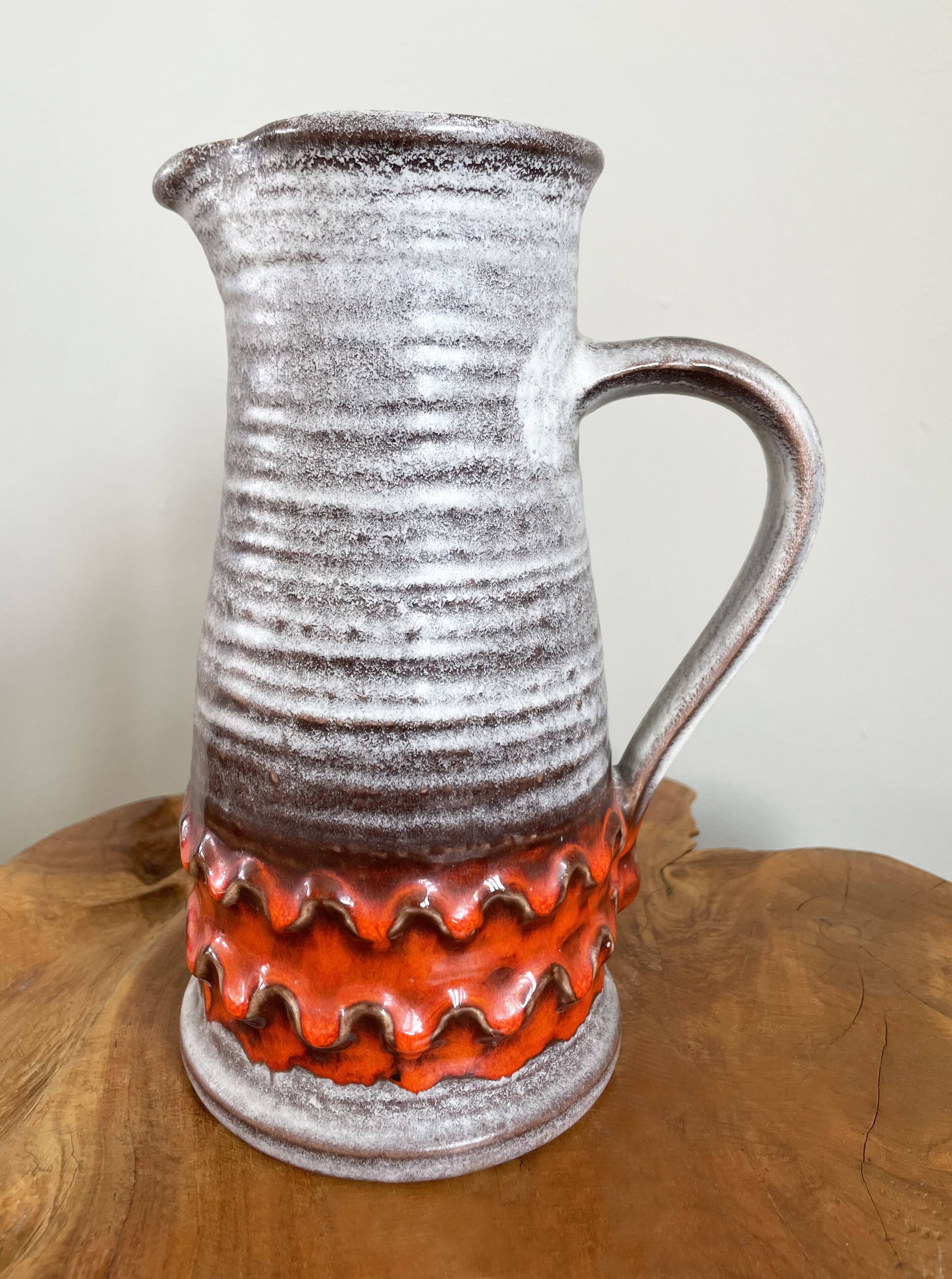 Jasba orange-grey vase/jug, bunte welt der keramik (colorful world of ceramics), west german pottery