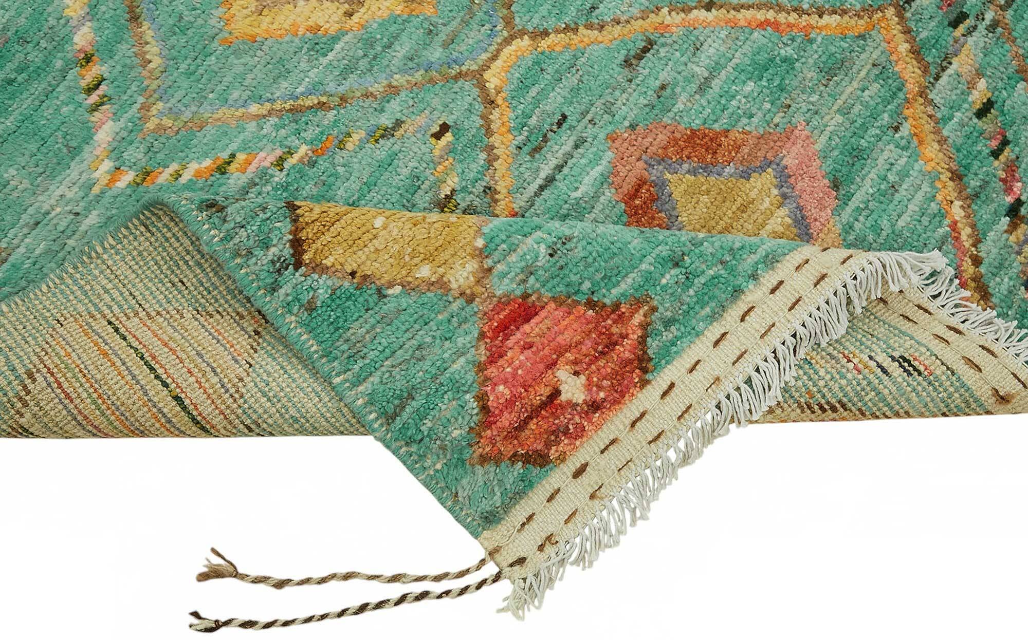 Handwoven Turkish Rustic 202 cm x 300 cm Turquoise Wool Carpet