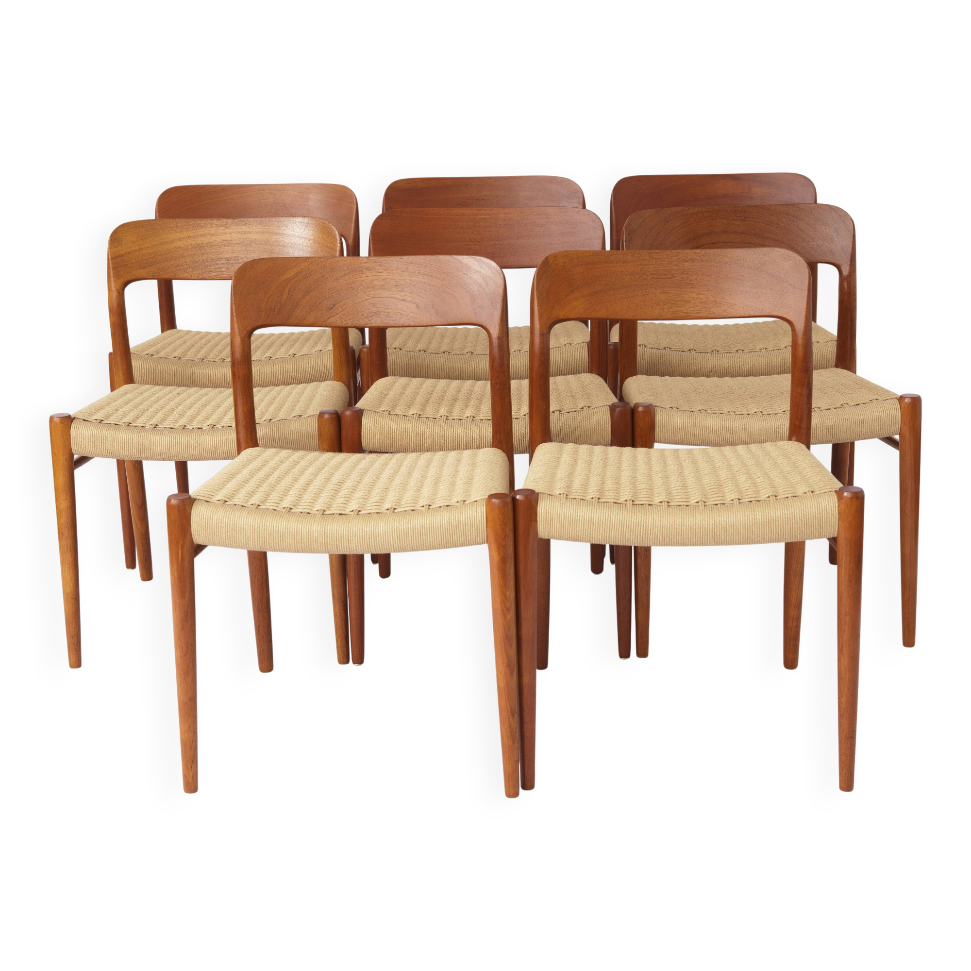 Large Set of 8 Niels Otto Møller Teak Dining Chairs – Model 75 (1950s)
