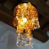 Bicolor chandeliers waterfall by zero quattro, orange and transparent murano glass, italy, 1970