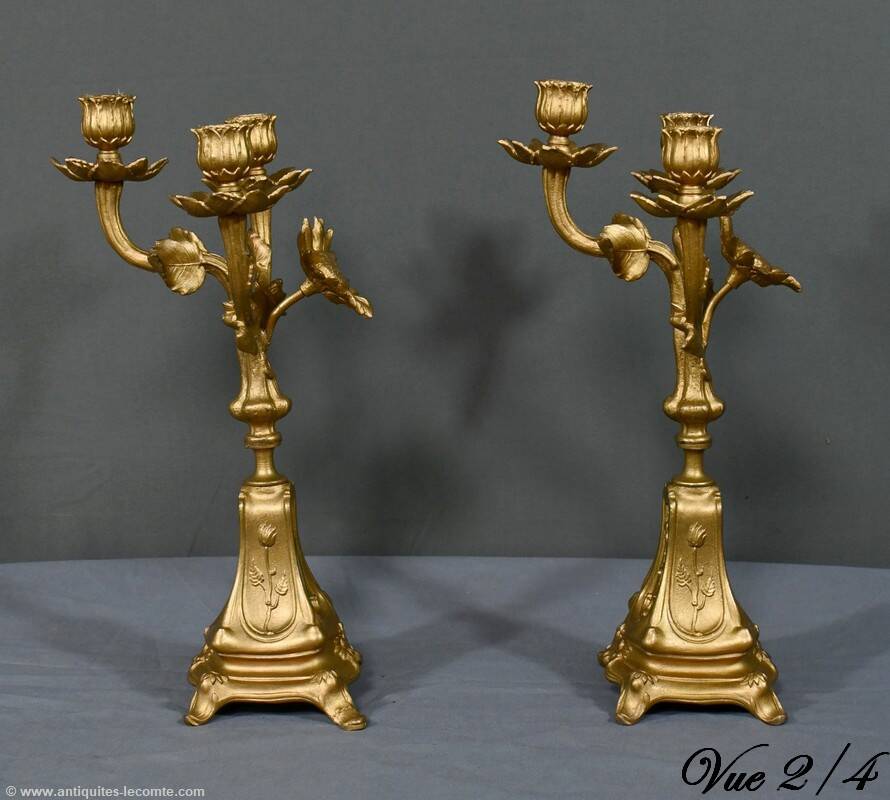 Pair of candelabra in gilded spelter and onyx – 1940