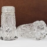 French Art Nouveau salt and pepper shakers, faceted crystal glass from the 1920s.
