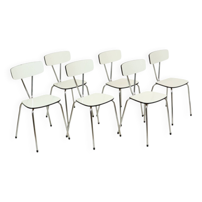 6 chaises en formica gris et chromées, années 60