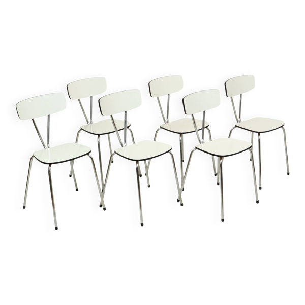 6 chaises en formica gris et chromées, années 60