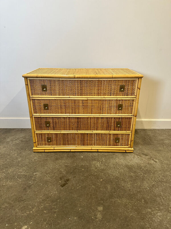 Commode en bambou, rotin et laiton du milieu du siècle par Dal Vera, Italie, années 1970