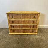 Midcentury bamboo, rattan and brass chest of drawers by Dal Vera, Italy, 1970s