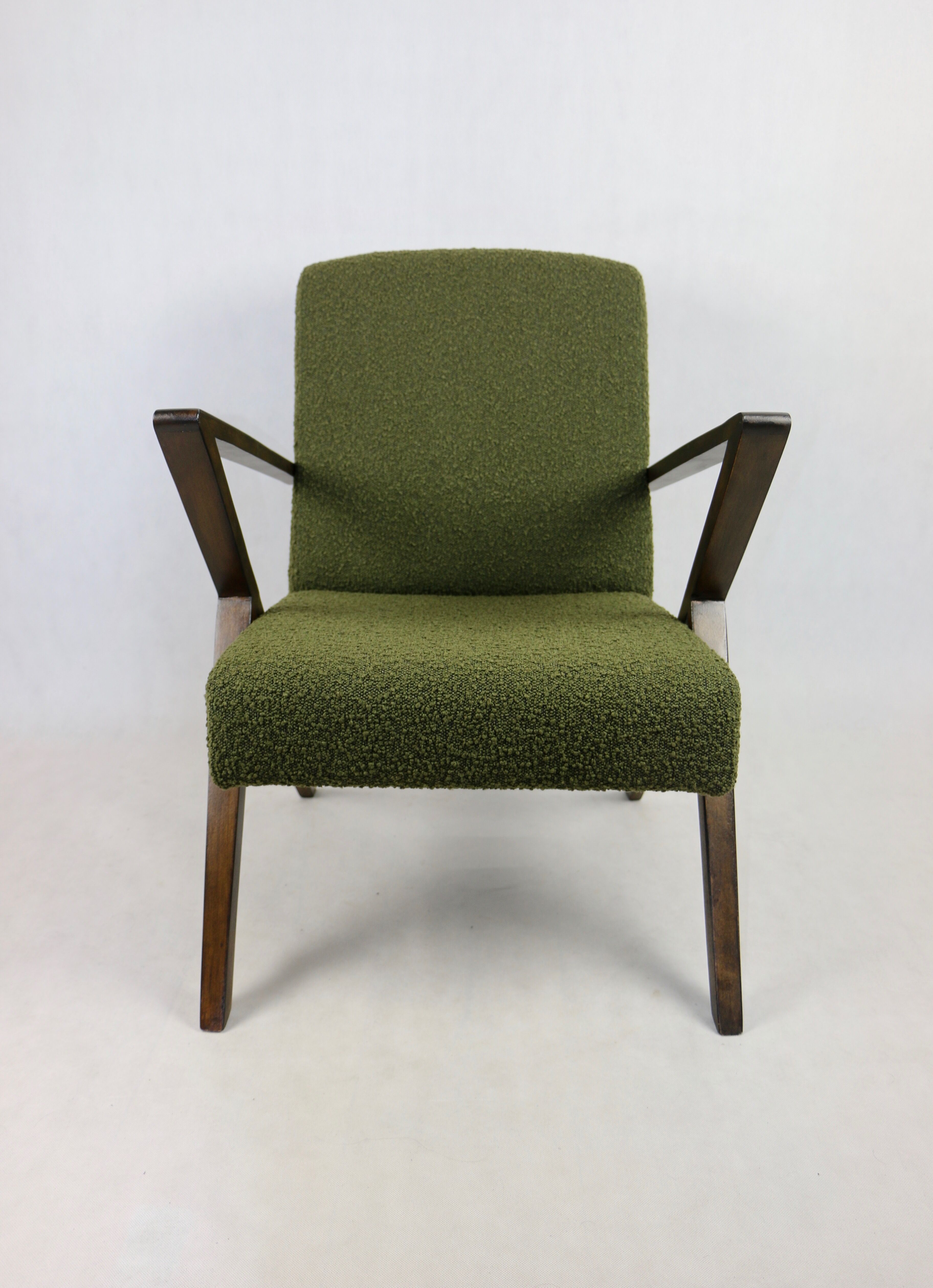 Vintage olive green boucle armchair, 1970s