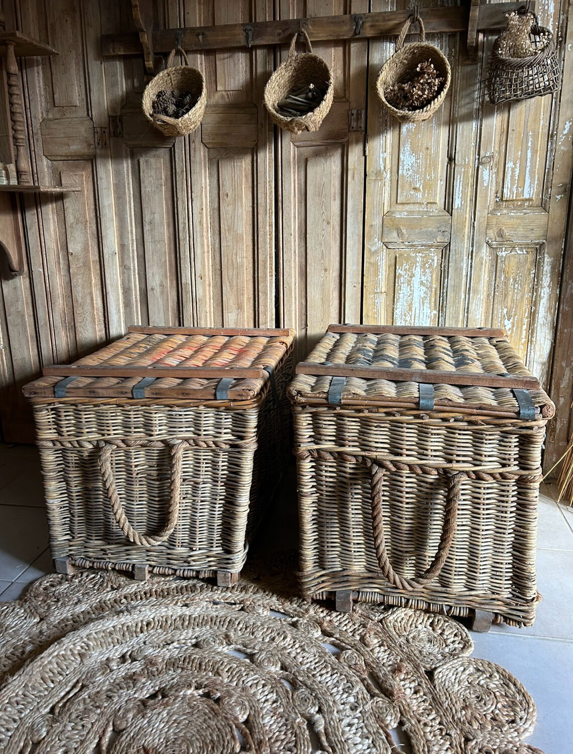 Old wicker moving trunk