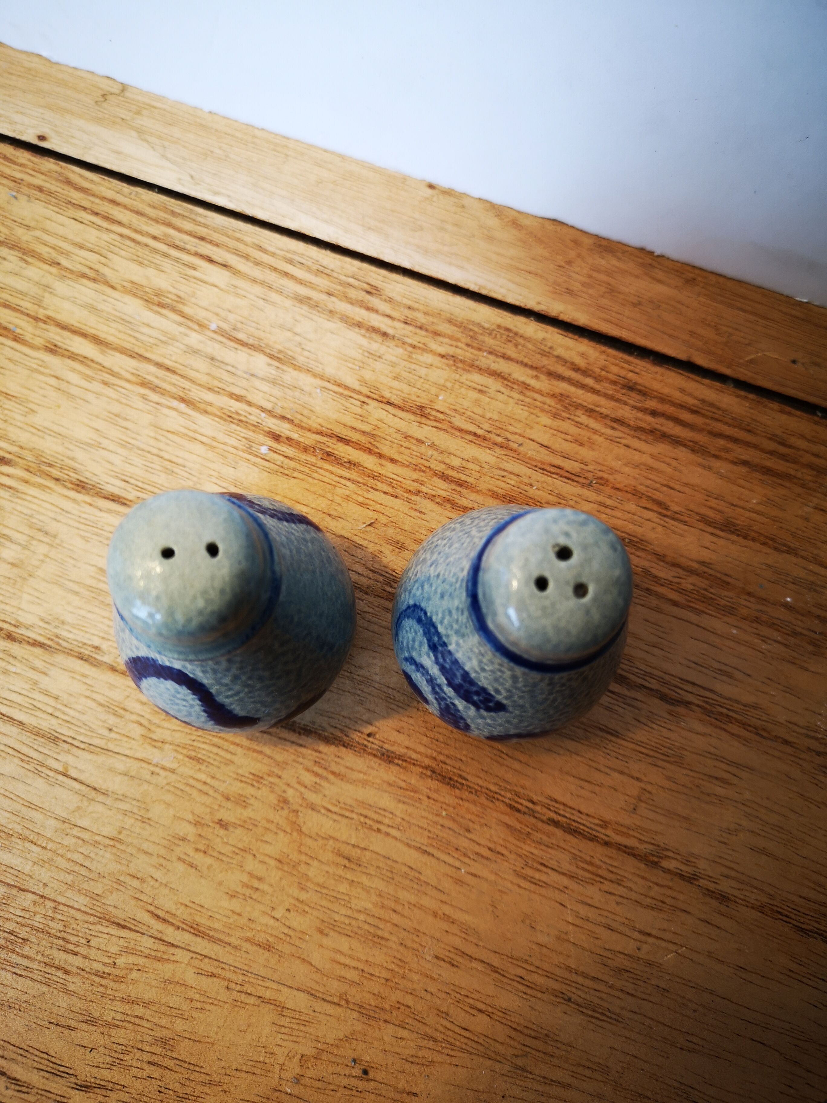 Blue-grey vintage sandstone pepper shakers