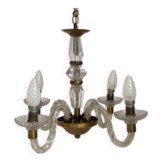 Vintage 1950s glass and brass suspension light