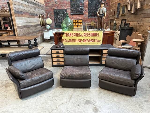 Ensemble de salon en cuir années 80