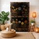 Vintage black Chinese lacquer cabinet with flowers and birds / bohemian