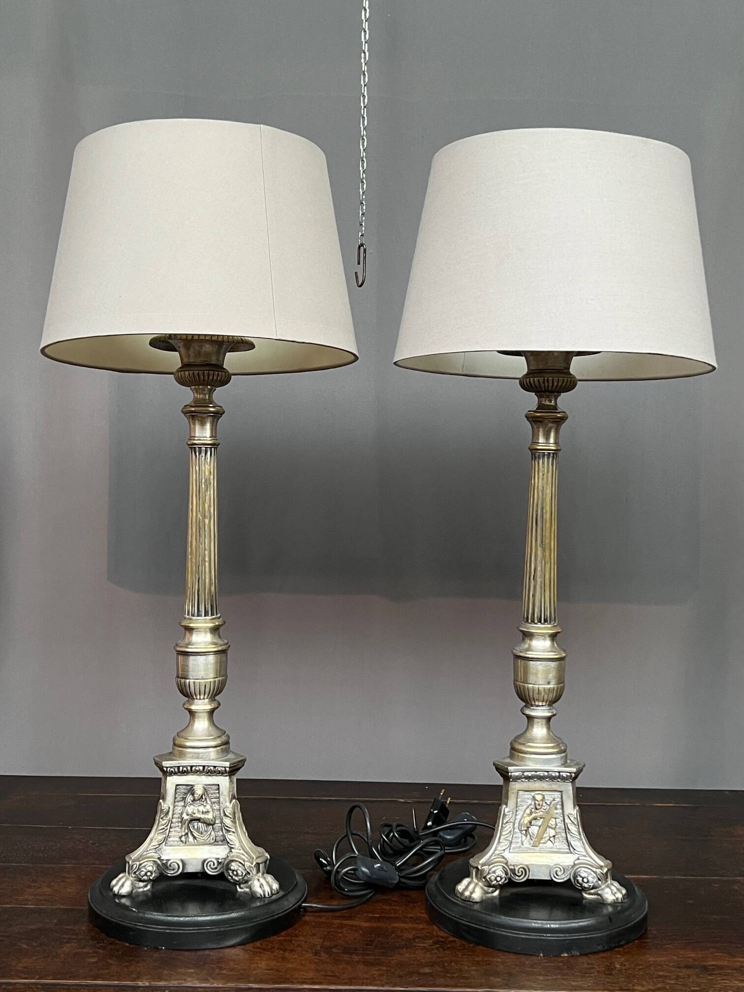 Pair of lamps. Solid silver-plated bronze.