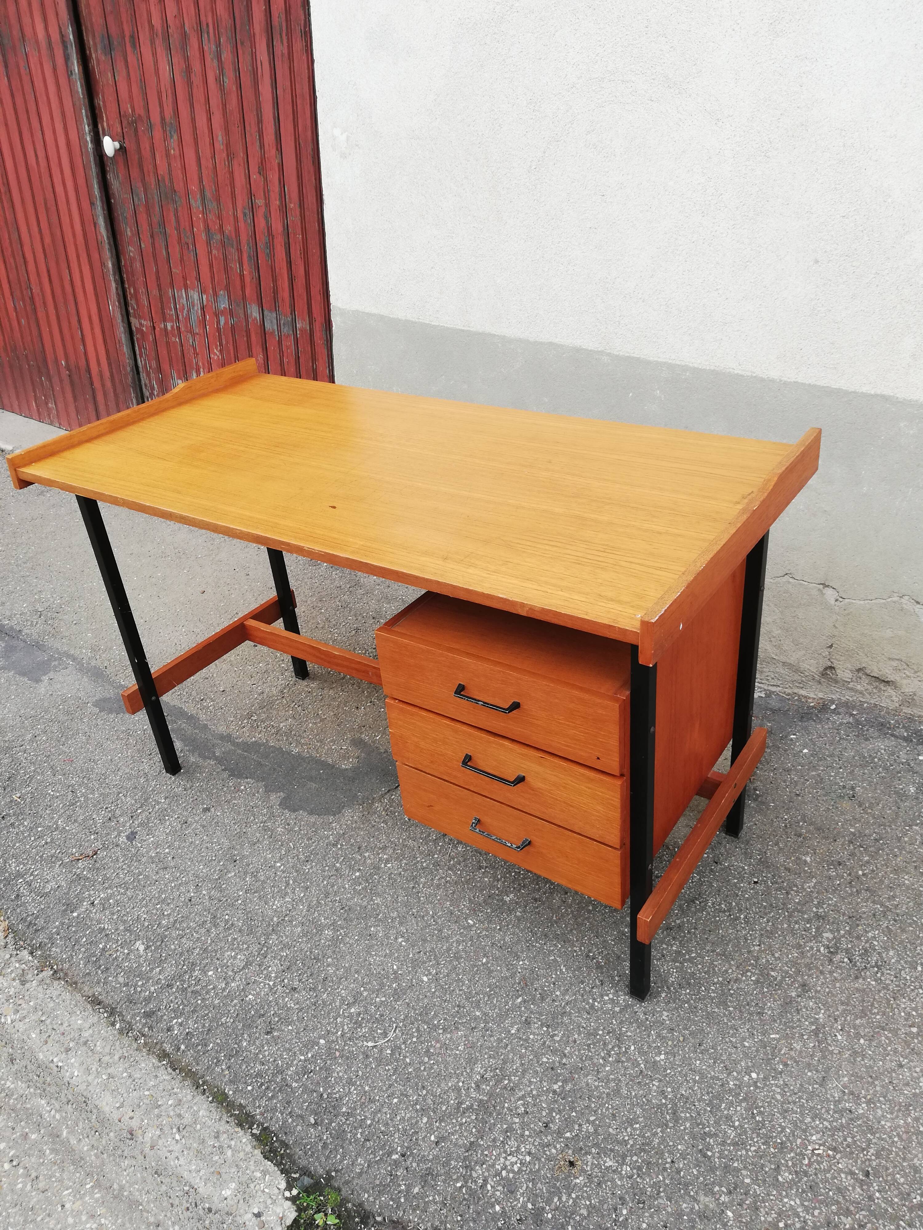 Bureau vintage métal et caisson bois