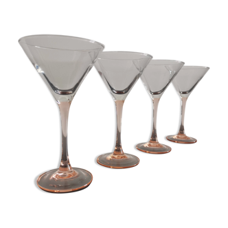 Set of 4 pink stemmed glass cocktail glasses Luminarc France