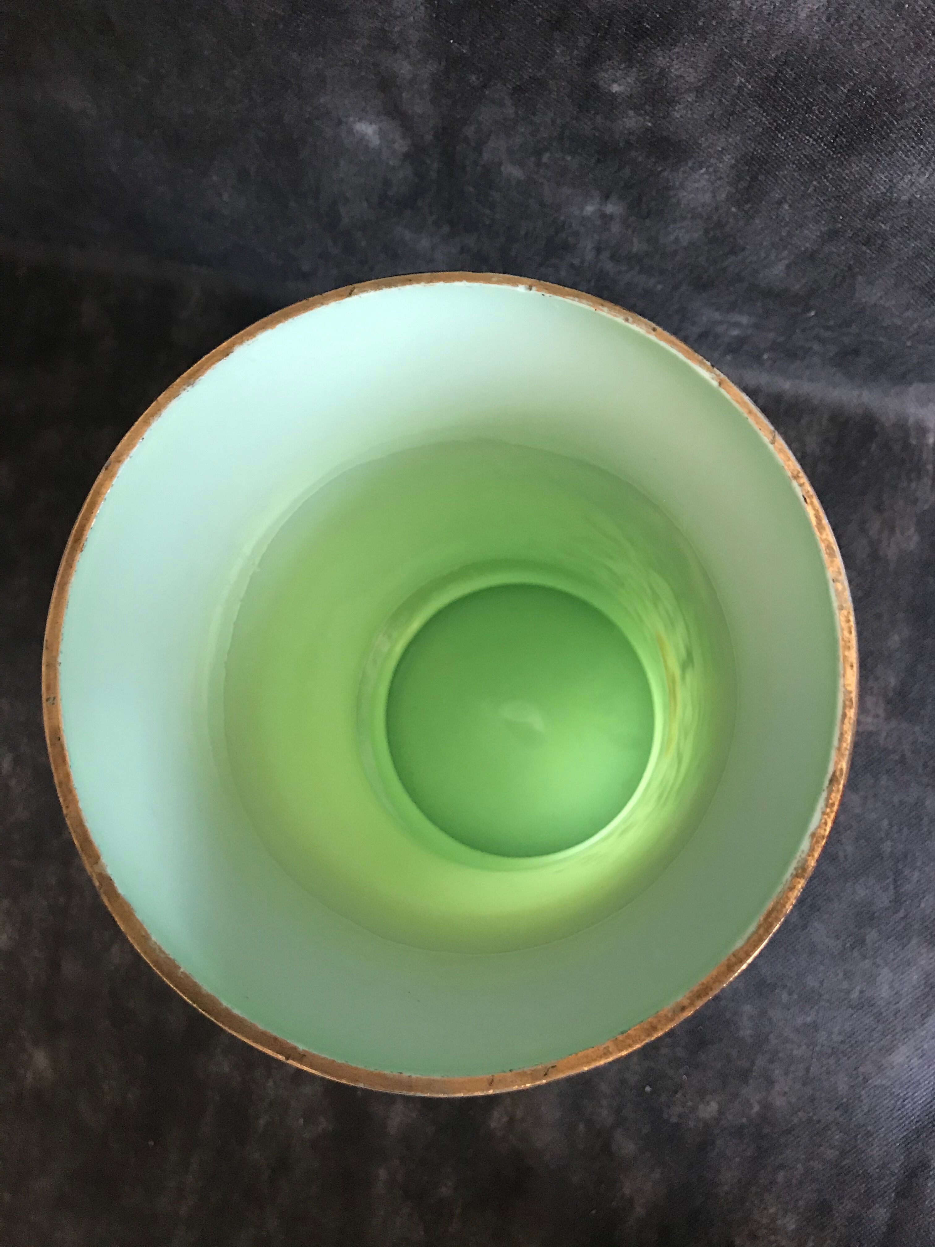 Vase Napoleon lll green opaline enamelled and gilded with fine gold