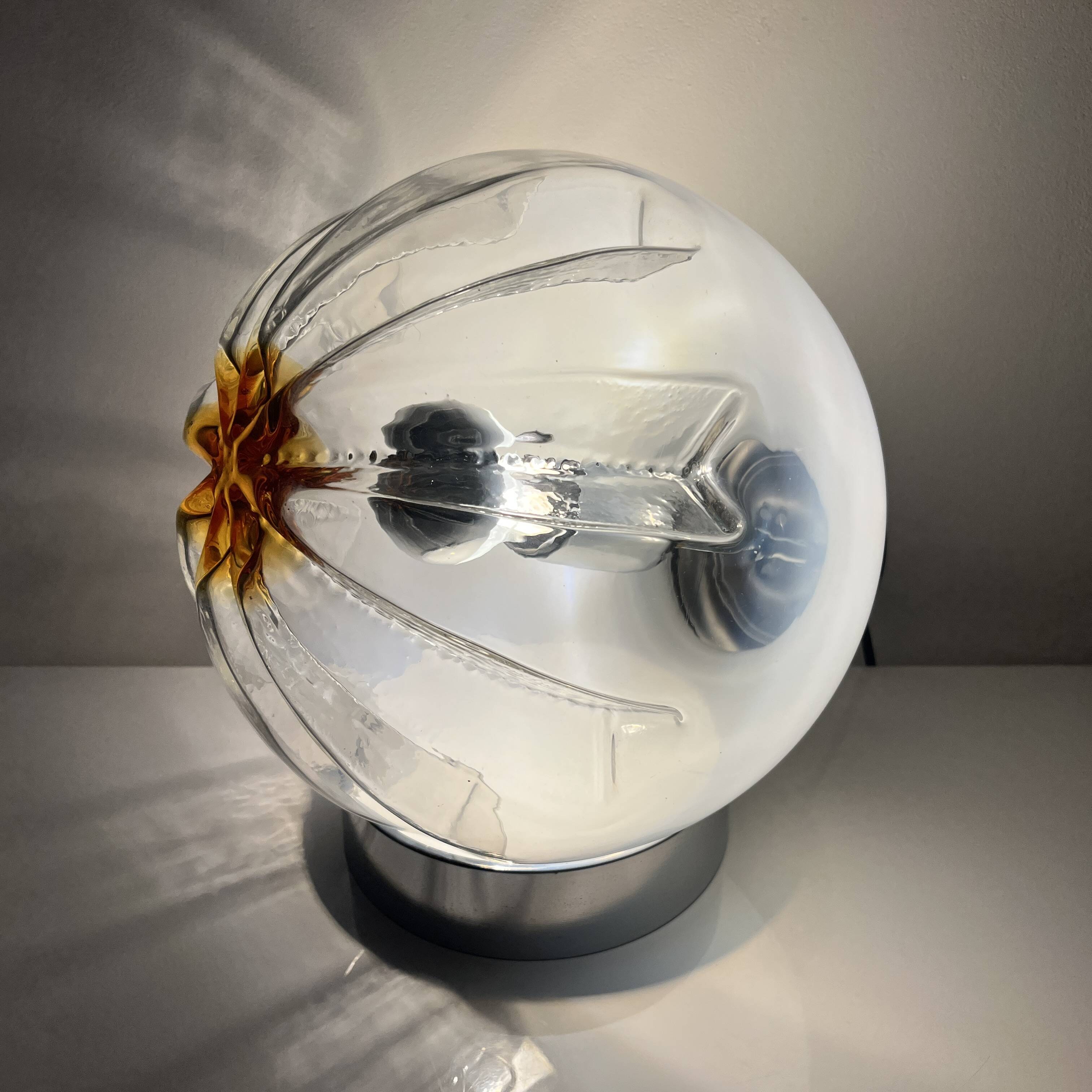 Lamp in chromed metal and blown Murano glass attributed to Mazzega Italy 197