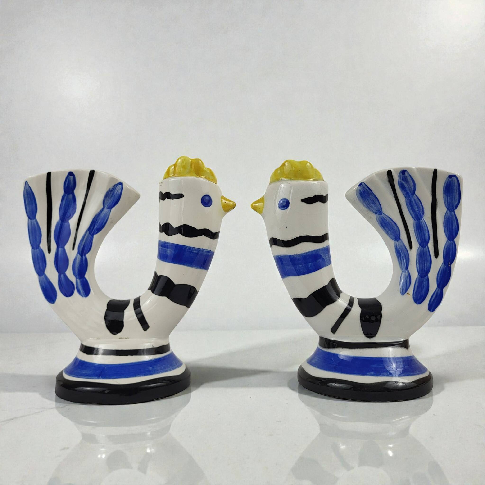 Pair of flower frog vases, Revernay, 1950s