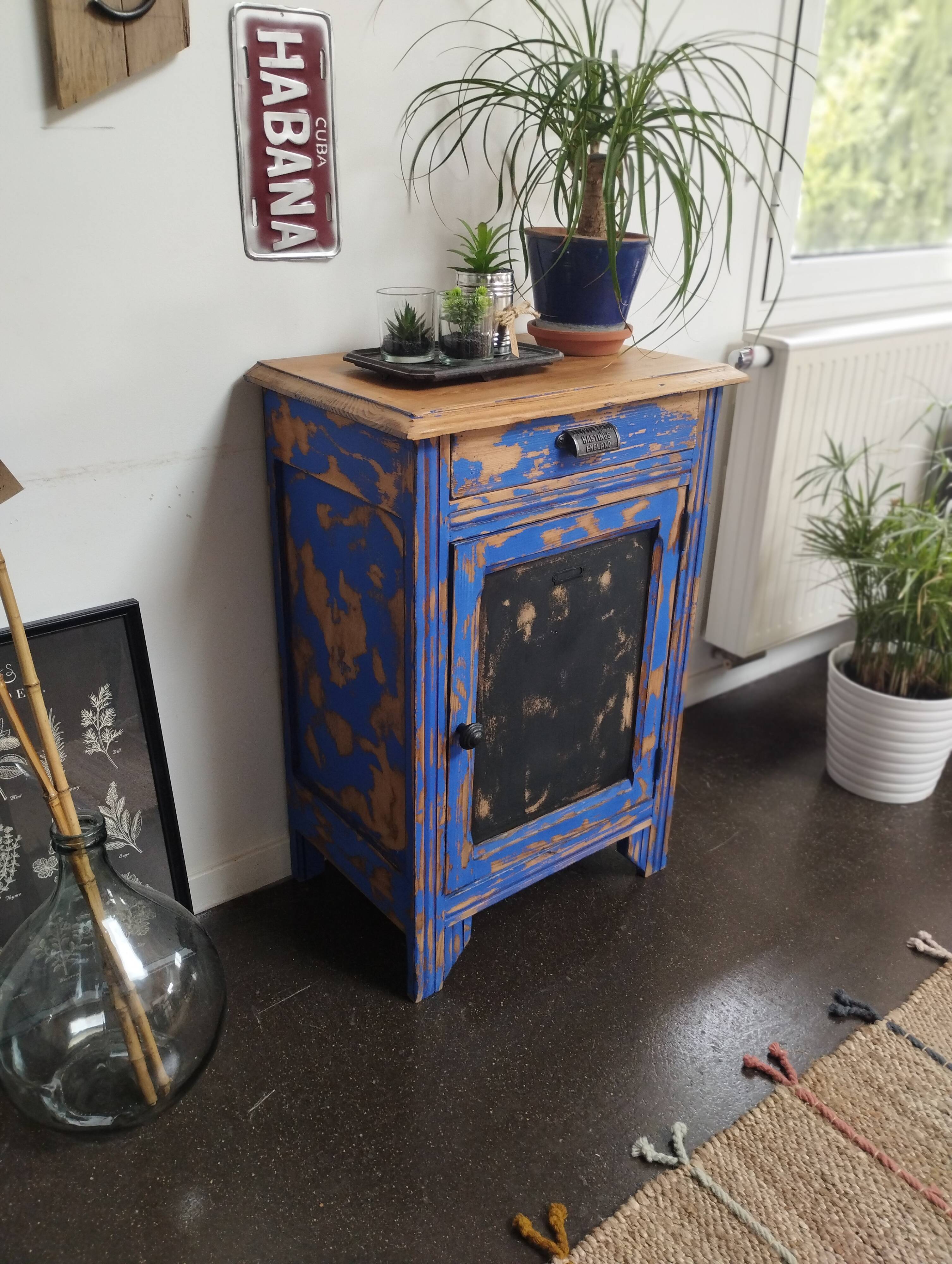 Vintage Jam Cupboard / Small Blue Workshop Cabinet