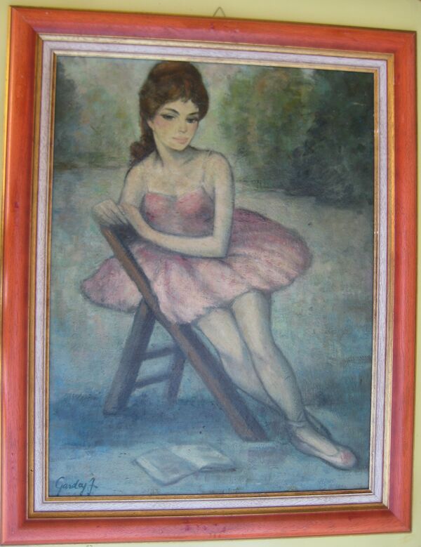 Tableau ancien, huile sur panneau, danseuse, signé garday