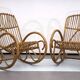 Franco Albini style, pair of rattan and bamboo rocking chairs. Italy 1950s