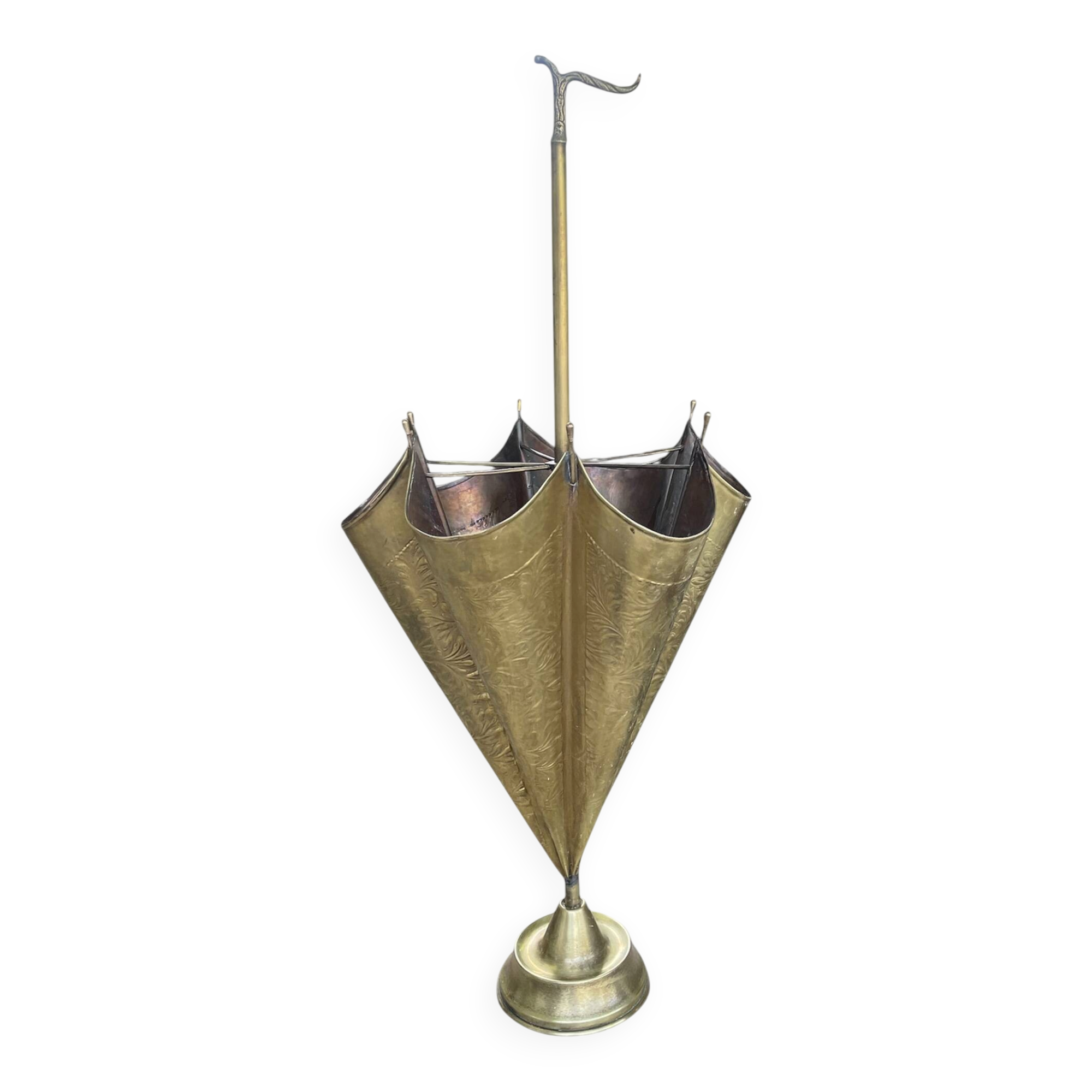 Antique repoussé brass umbrella stand