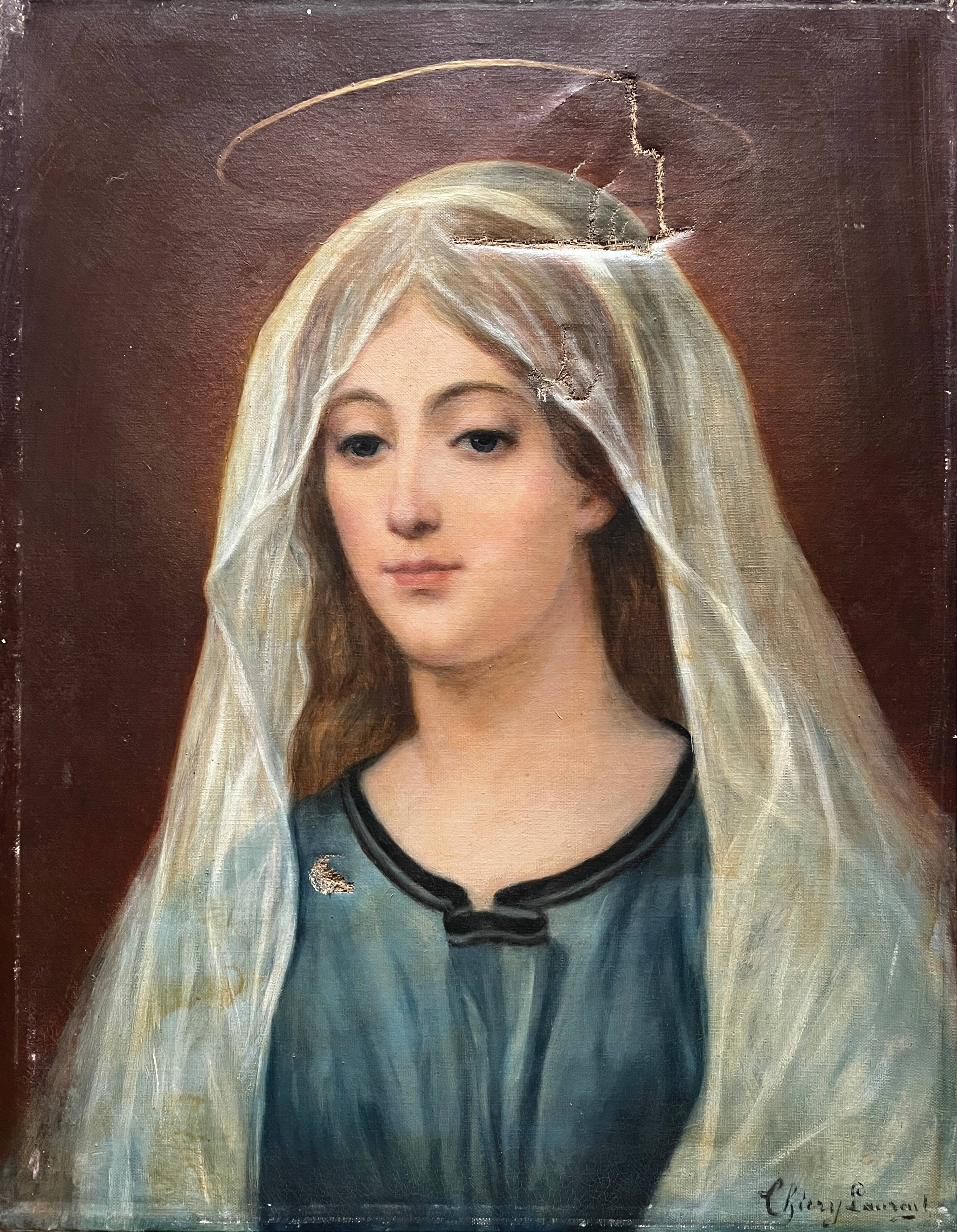HST painting Madonna Holy Virgin late 19th century signed Chiery for restoration