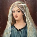 HST painting Madonna Holy Virgin late 19th century signed Chiery for restoration