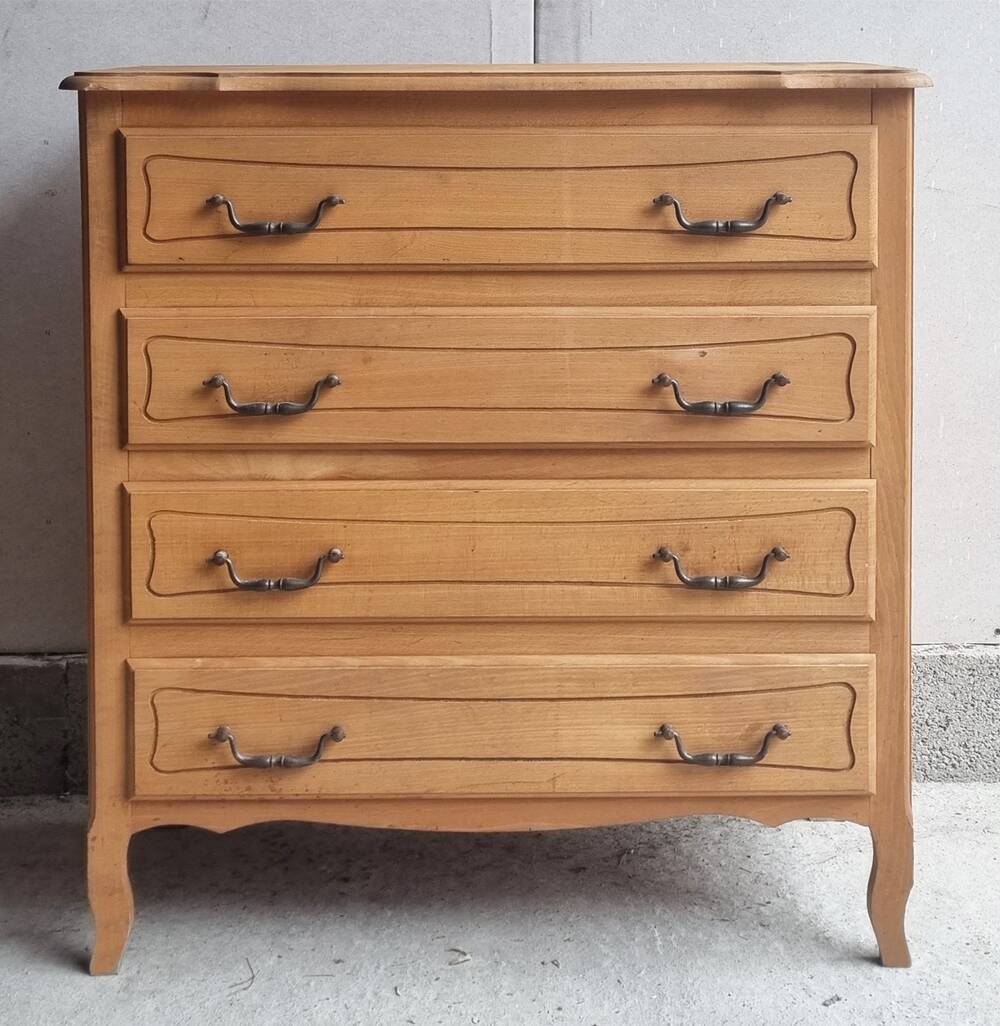 Louis XV style chest of drawers, in blond wood, vintage 60s