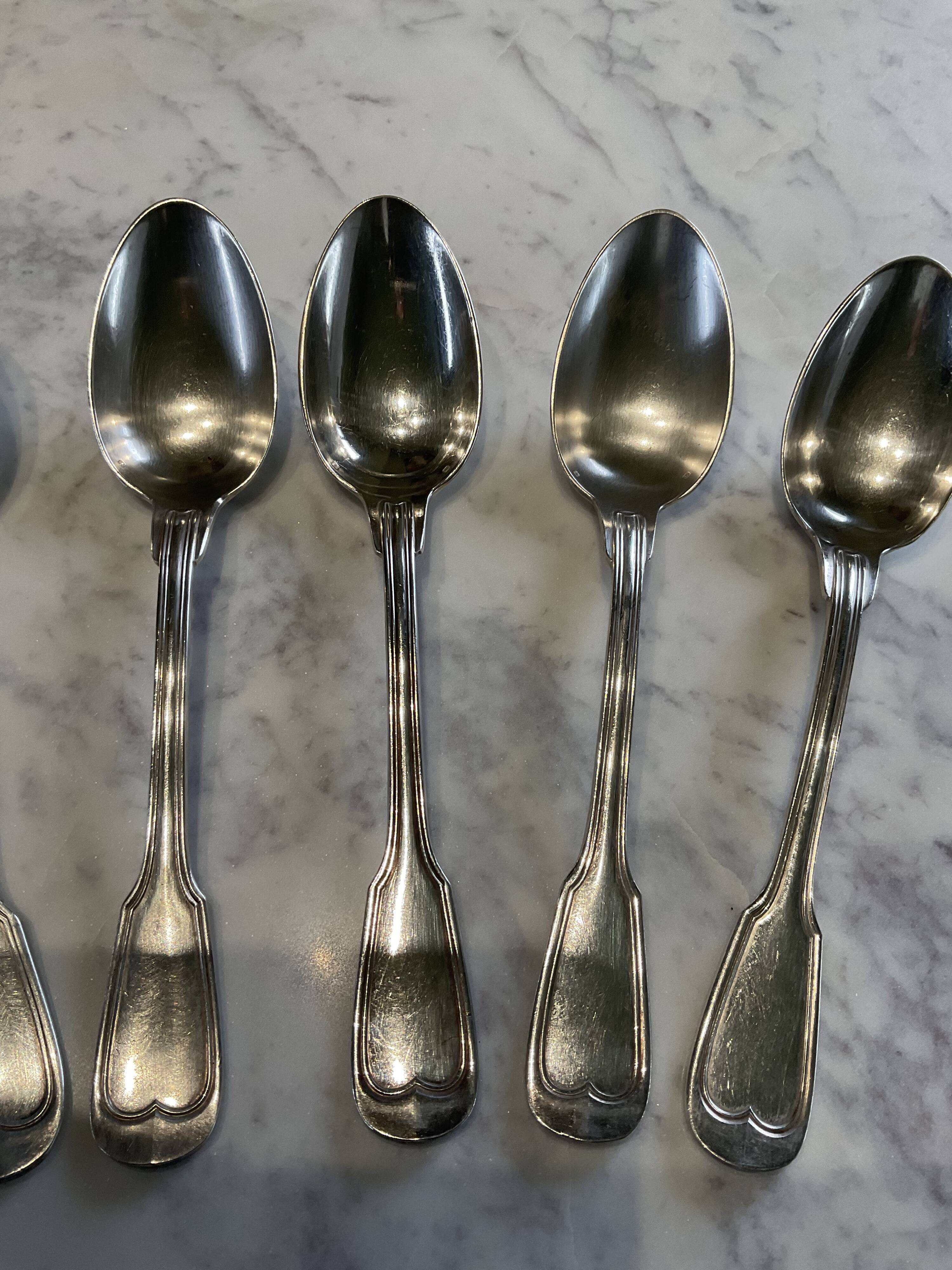 6 tablespoons. Antique. Silver-plated.
