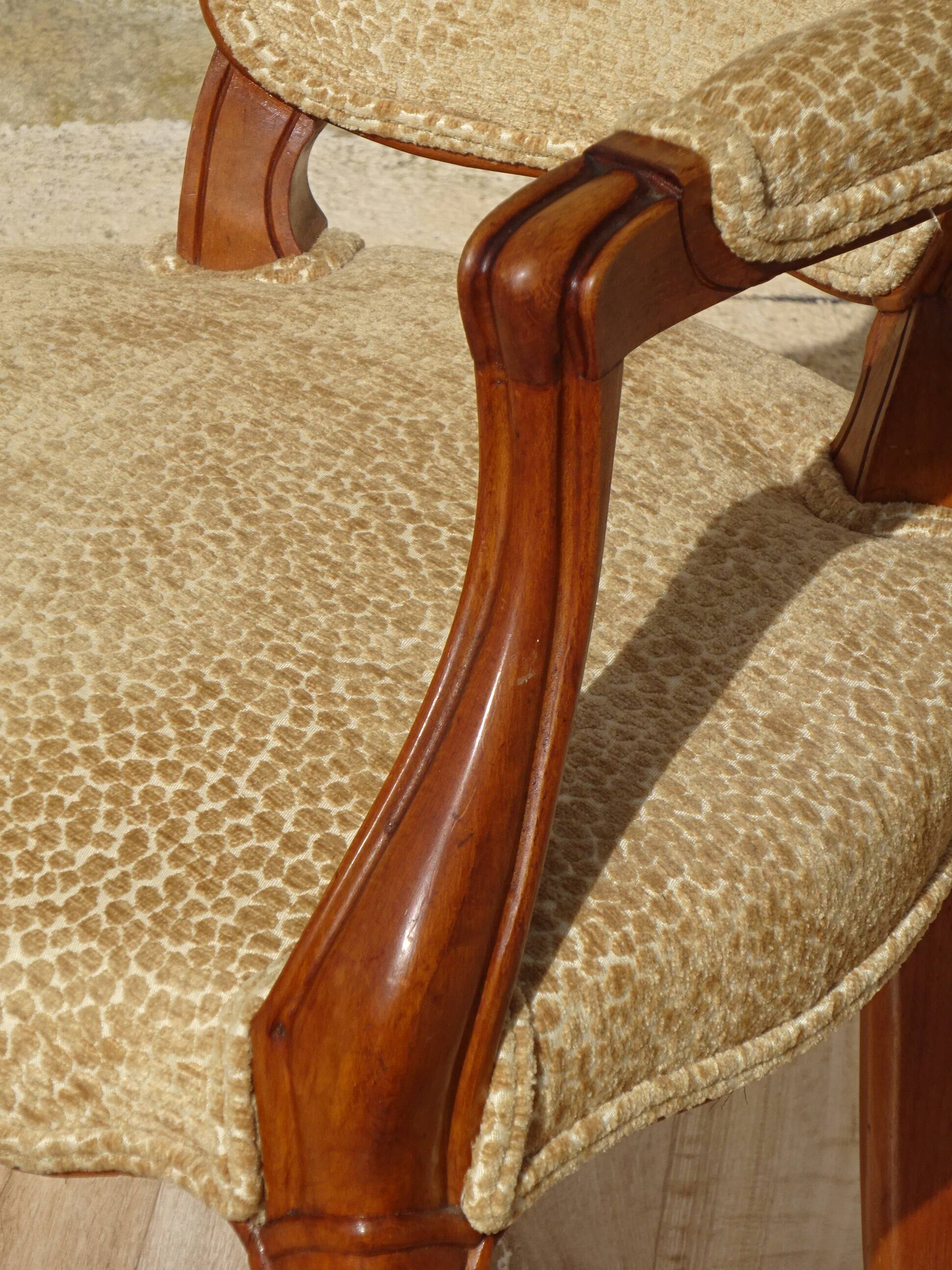 Pair of Louis XVI armchairs, upholstered in giraffe-pattern velvet