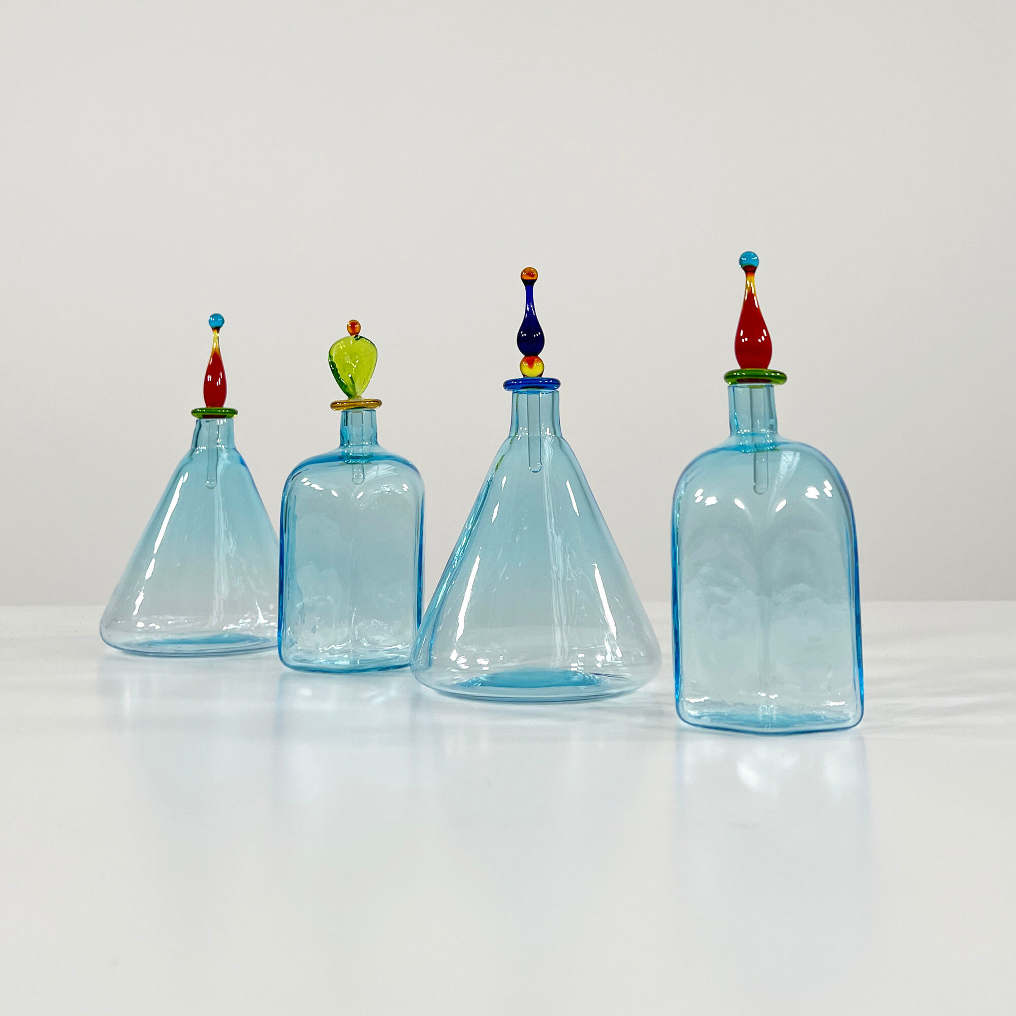 Set of 4 Italian vials made of Murano glass 1970s