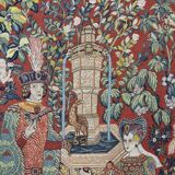 Medieval-style wall tapestry, courtly scene, 20th century