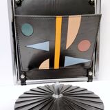 Black Leather and Chrome-Plated Metal Magazine Rack by Salmistraro, Italy