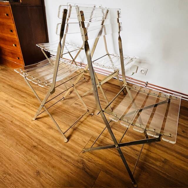 Set of 4 plexiglass folding chairs by Yonel Lebovici and Bernard Berthet 1970
