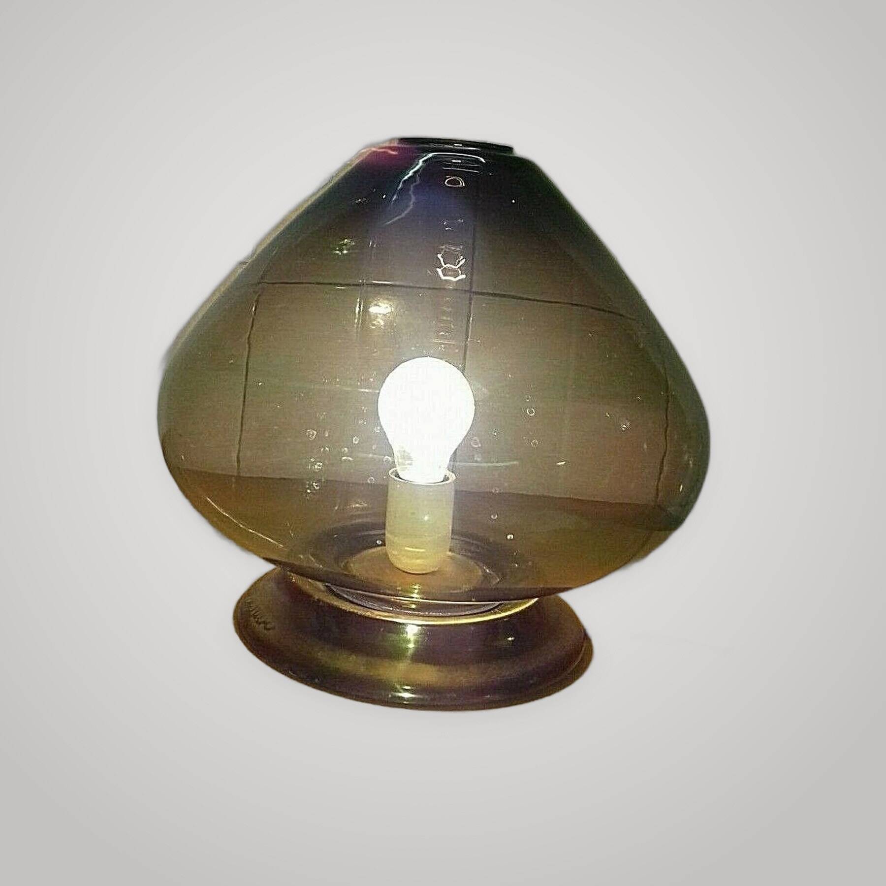 Rare 1960s Murano Smoked Glass Table Lamp Vintage Mushroom