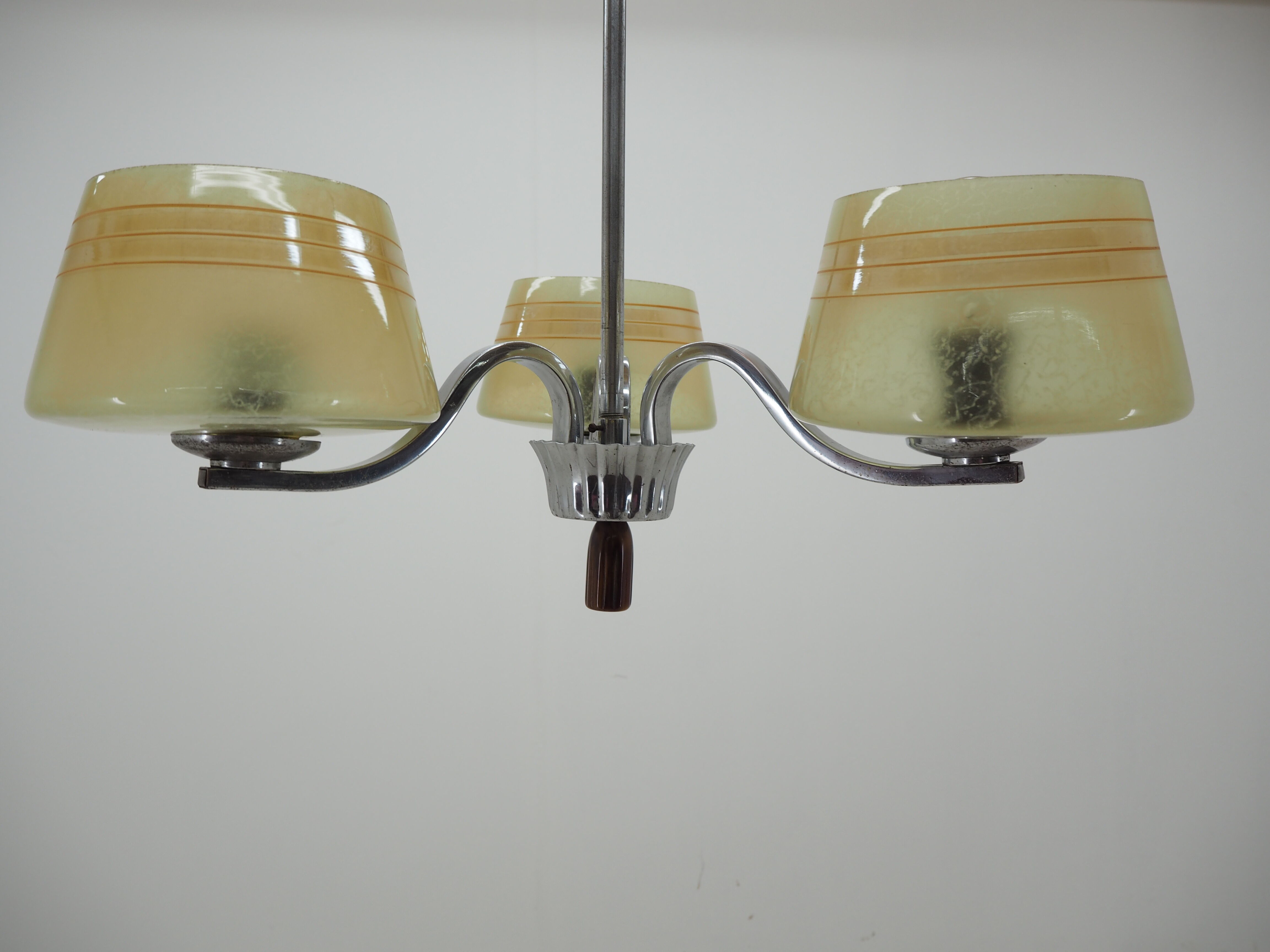 Midcentury Chrome and Glass Chandelier, Czechoslovakia 1960s