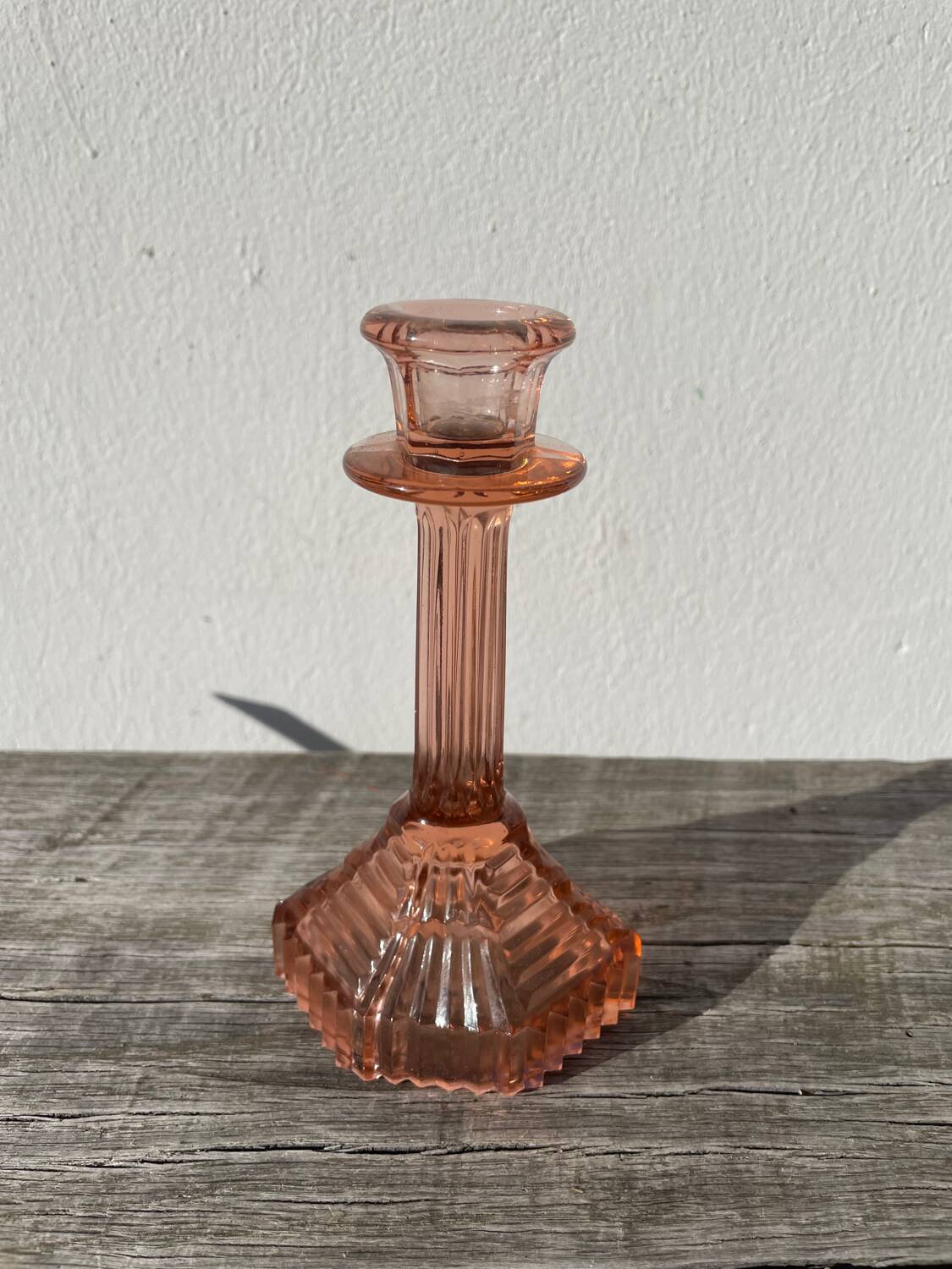 Bougeoir Rosaline verre rose art déco