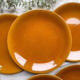 6 Vintage Longchamp amber earthenware plates, France 1970