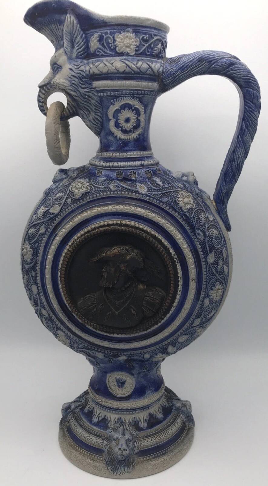 PITCHER Ewer in Stoneware from WESTERLAND, Germany, medallions and sculptures