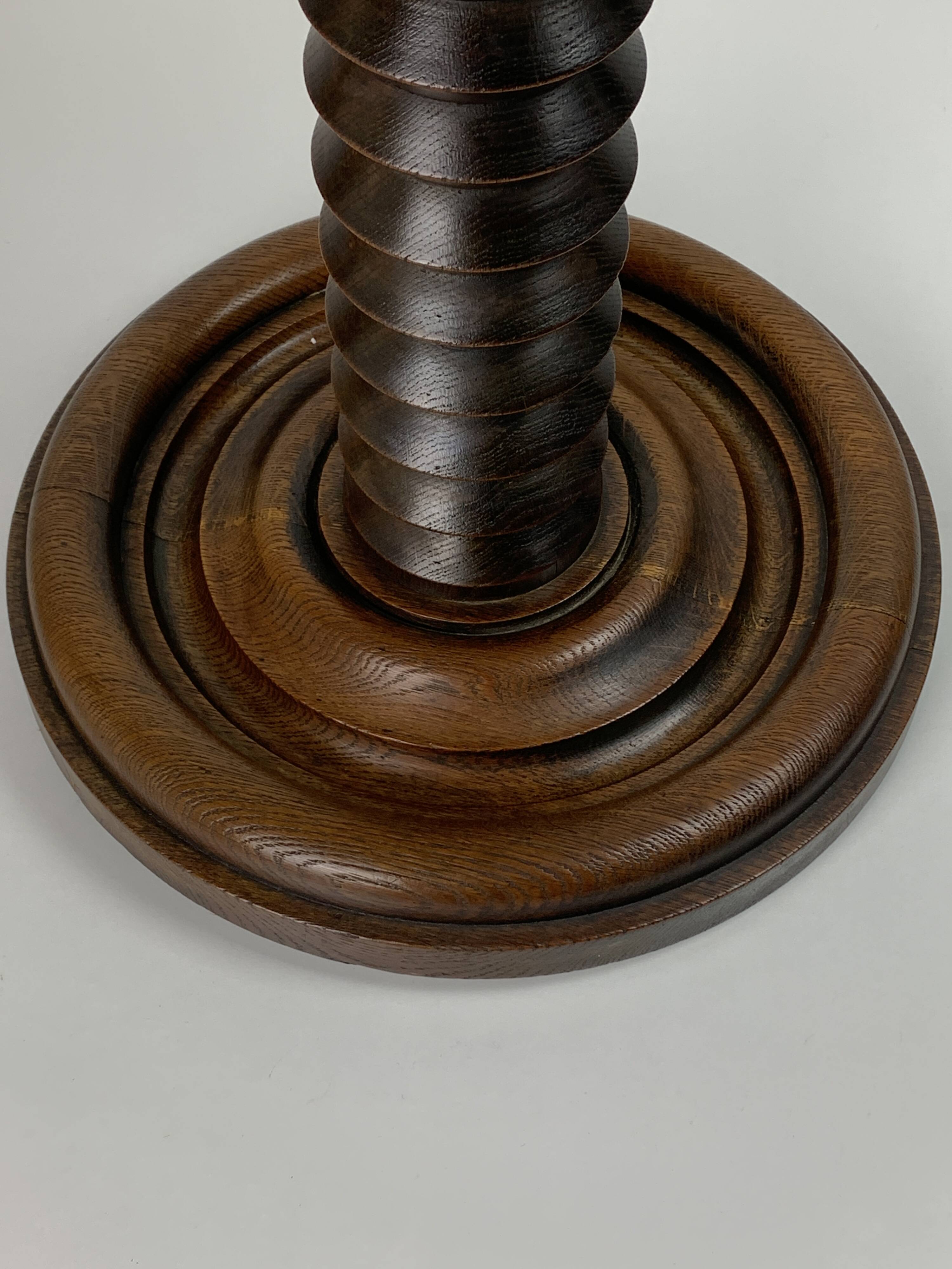 Brutalist Wood Turned Wine Press Side Table in the style of Charles Dudouyt