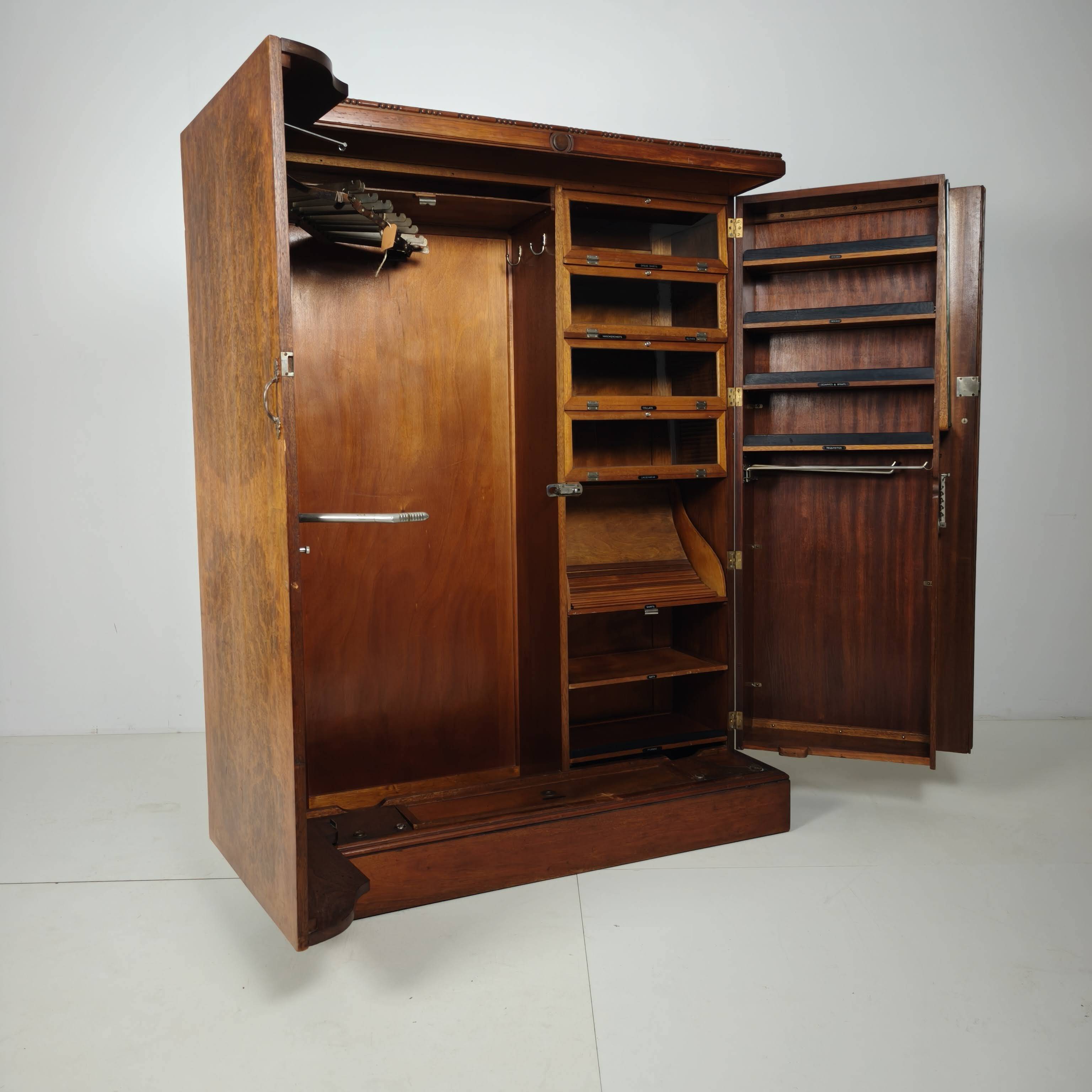 English Art Deco Light Burr Walnut Compactom Gentleman's Wardrobe